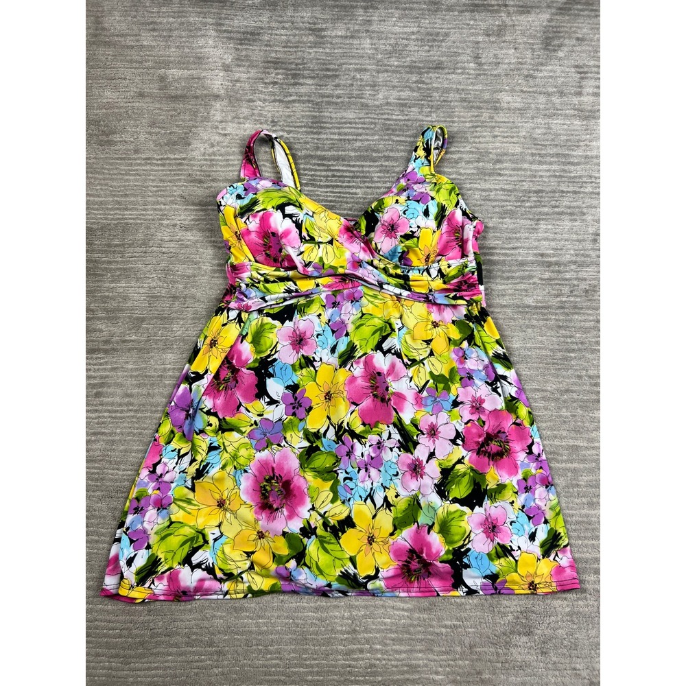 Suddenly Slim Catalina Swim Dress Womens 3X Multicolor Floral WW12122Y Slimming